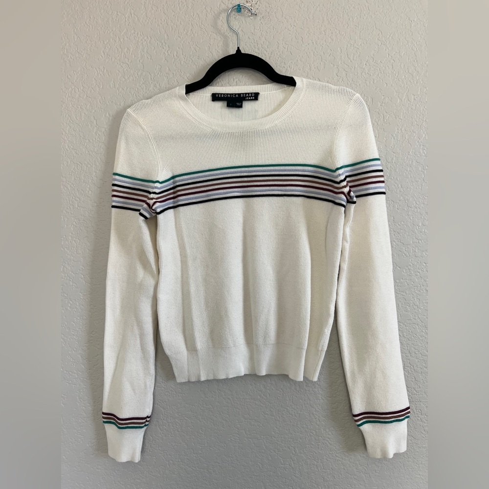 VERONICA BEARD Poise Stripe Top - Ivory Multi. Size S - Picture 3 of 9